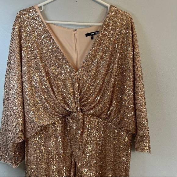 TFNC V Neck Sequins Midi Dress Plus Sz 22 Maternity Golden Party Formal Cocktail - Picture 7 of 16